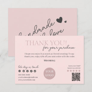 Pink Modern Script, Thank You Candle Business  Enclosure Card