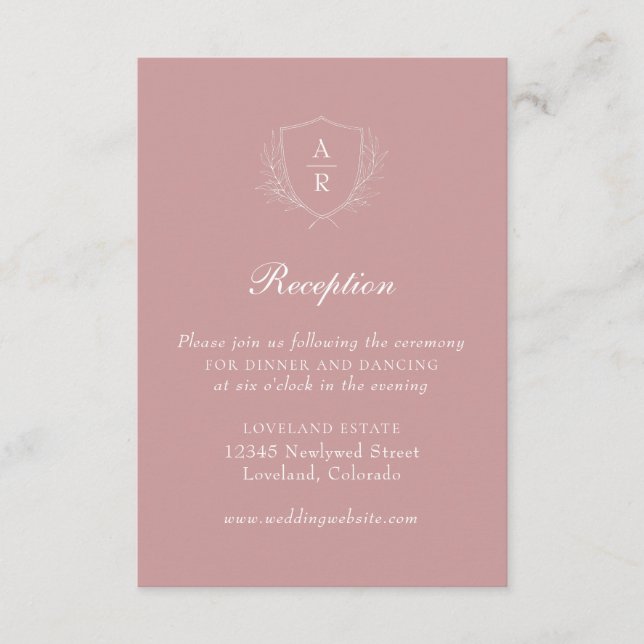 Pink Modern Simple Leaves Crest Wedding Reception Enclosure Card (Front)