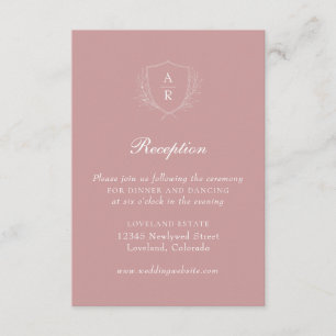 Pink Modern Simple Leaves Crest Wedding Reception Enclosure Card