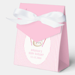 Pink Modern Stripe Bow Asian Dumpling Baby Shower Favor Box