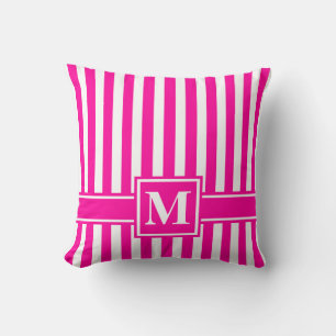 Pink Modern Stripe with Monogram Throw Pillow