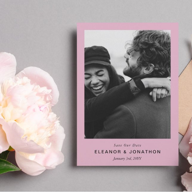 Pink Modern Stylish Minimal Photo Save the Date (Creator Uploaded)