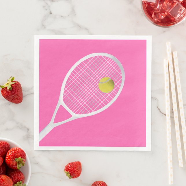 Pink Modern Tennis Ball White Racket  Napkin (Insitu)