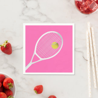Pink Modern Tennis Ball White Racket Napkin