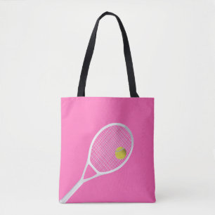 Pink Modern Tennis Ball White Racket  Tote Bag