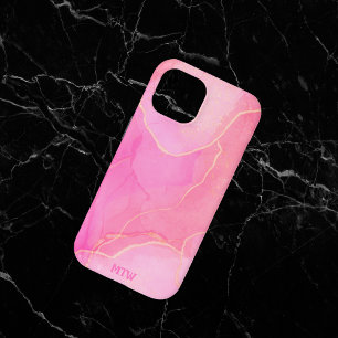 Pink Modern Trendy Monogrammed iPhone 15 Case