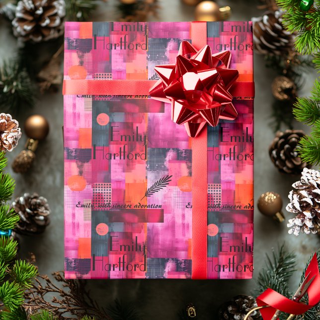 Pink Modern Typography  Abstract Geometric Pattern Wrapping Paper (Creator Uploaded)