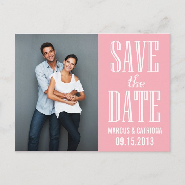 Pink Modern Typography Save the Date Postcard (Front)