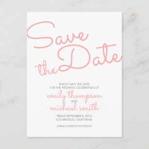 Pink Modern Typography Wedding Save the Date Announcement Postcard