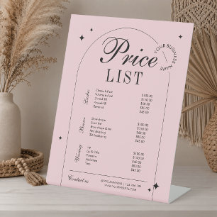 Pink Modern Vintage Beauty Business Price List Pedestal Sign