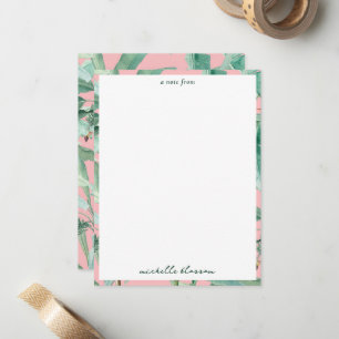 Pink Modern Watercolor Tropical Banana Palm Leaves Card