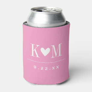 Pink Modern Wedding Monogram Can Cooler