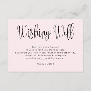 Pink modern wedding wishing well. Simple blush Enclosure Card