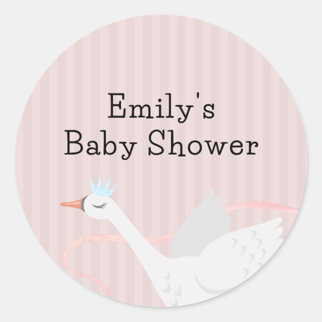 Pink Modern Whimsical Princess Swan Baby Shower  Classic Round Sticker (Front)