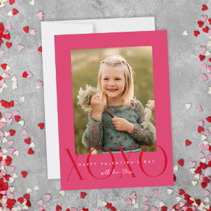 Pink Modern XOXO Photo Classroom Valentine Card