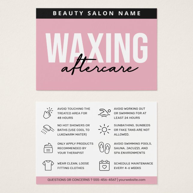 Pink Moderne Waxing Post-Care Card Enlèvement des  (Devant & derrière)