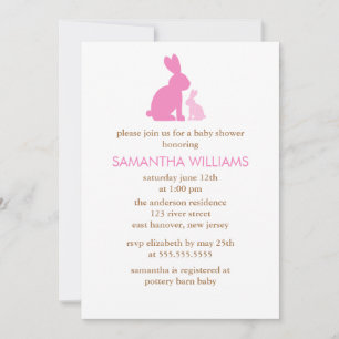 Pink Mom and Baby Rabbit Baby Shower Invitation