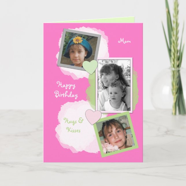 Pink Mom Birthday Photo greeting Card (Front)