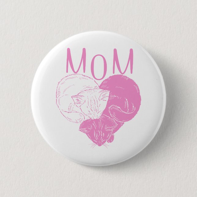 Pink MOM Heart Cats 2 Inch Round Button (Front)
