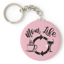 Pink Mom Life Keychain - Coffee Wine Repeat