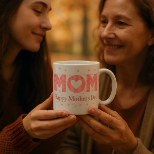 Pink Mom Mug - Mother's Day Heart & Floral Design