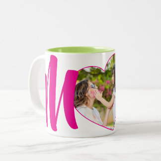 Pink "MoM" Photo Heart Personalized Two-Tone Coffee Mug