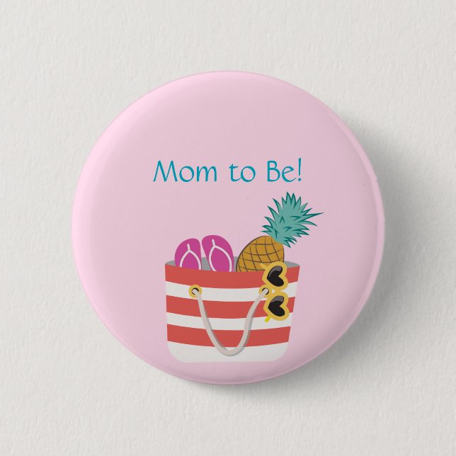 Pink Mom to Be Beach Bag  2 Inch Round Button (Front)