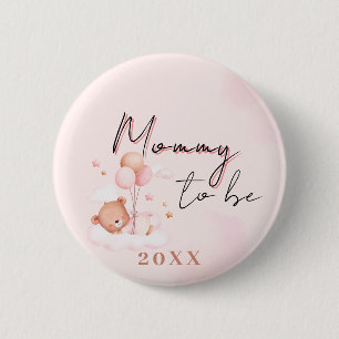 Pink Mommy to Be Teddy Bear Baby Shower 2 Inch Round Button