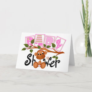 Pink Monkey Baby Shower Cards