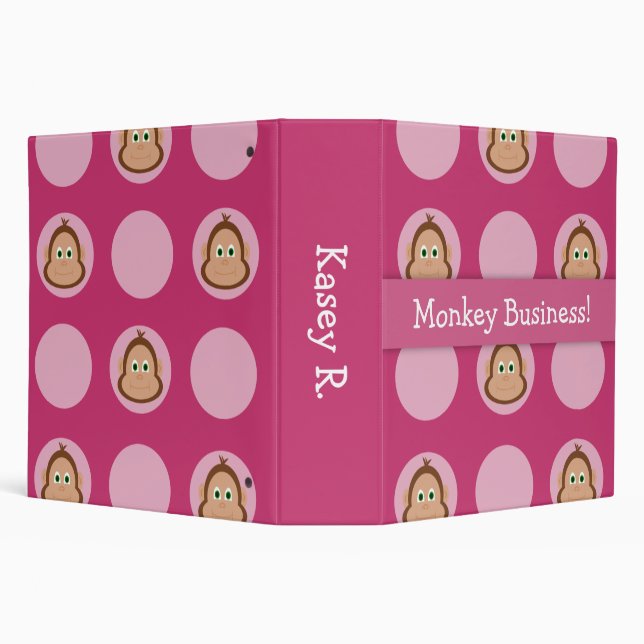 Pink Monkey Pattern Back To School Binder (Background)