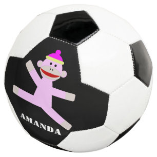 Pink monkey personalized soccer ball