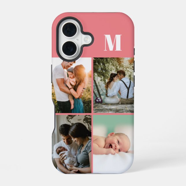 Pink Monogram 4 Photo collage iPhone 16 Case (Back)