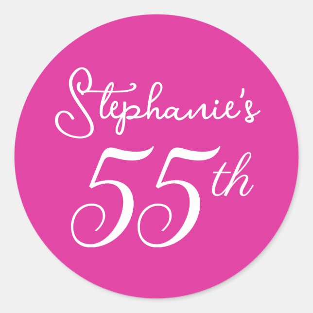 Pink Monogram 55th Birthday Party Classic Round Sticker (Front)