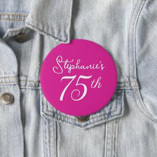 Pink Monogram 75th Birthday Party 4 Inch Round Button