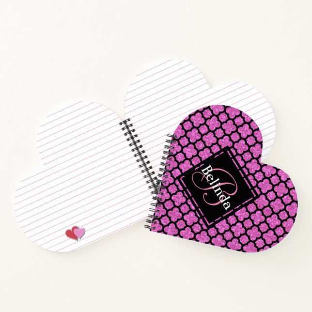 Pink Monogram and Glitter Quatrefoil Design Notebook (Inside)