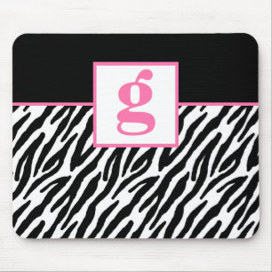 Pink Monogram and Zebra Pattern Mouse Pad