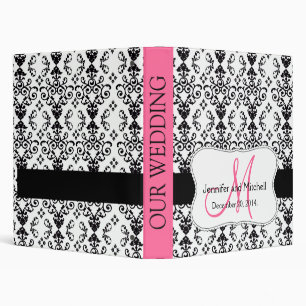 Pink Monogram Black Damask Planner Binder