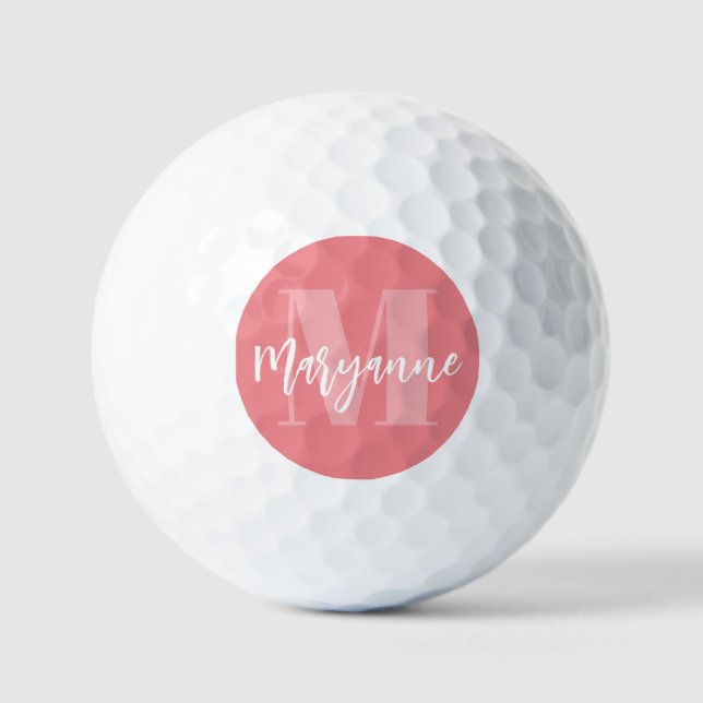 Pink Monogram Bold Initial Modern Personalized Golf Balls (Front)