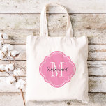 Pink Monogram Bridesmaid Tote Bag<br><div class="desc">Cute trendy monogrammed wedding party tote bags personalized with a custom monogram initial, bridesmaid text or add a name or other message. Click Customize It to change text fonts and colours to create a unique one of a kind gift for your bridesmaids and wedding party!</div>