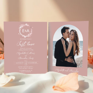 Pink Monogram Budget Wedding Invitations
