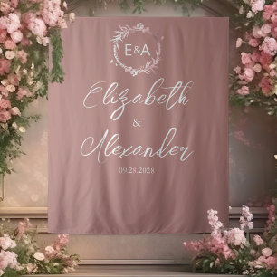 Pink Monogram Calligraphy Wedding Backdrop Tapestry