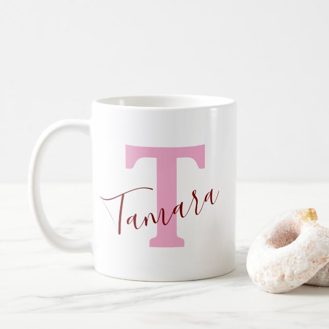 Pink Monogram Coffee Mug | Custom Name (With Donut)