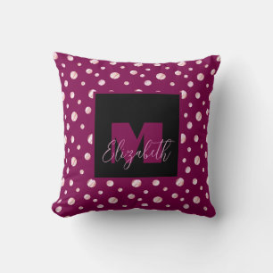 Pink Monogram Custom Name Polka Dots Geometric Ci Throw Pillow
