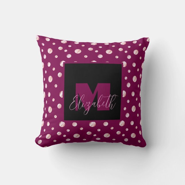 Pink Monogram Custom Name Polka Dots Geometric Ci Throw Pillow (Front)