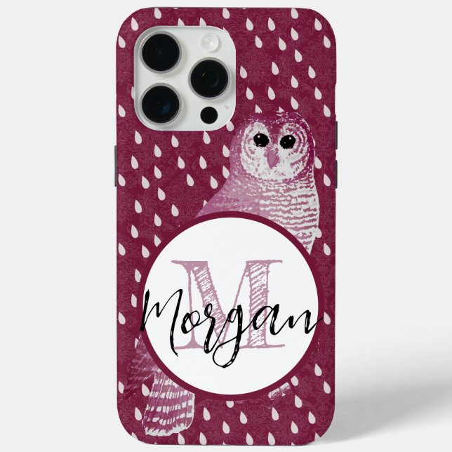Pink Monogram Damask Owl Personalized  Case-Mate iPhone Case (Back)
