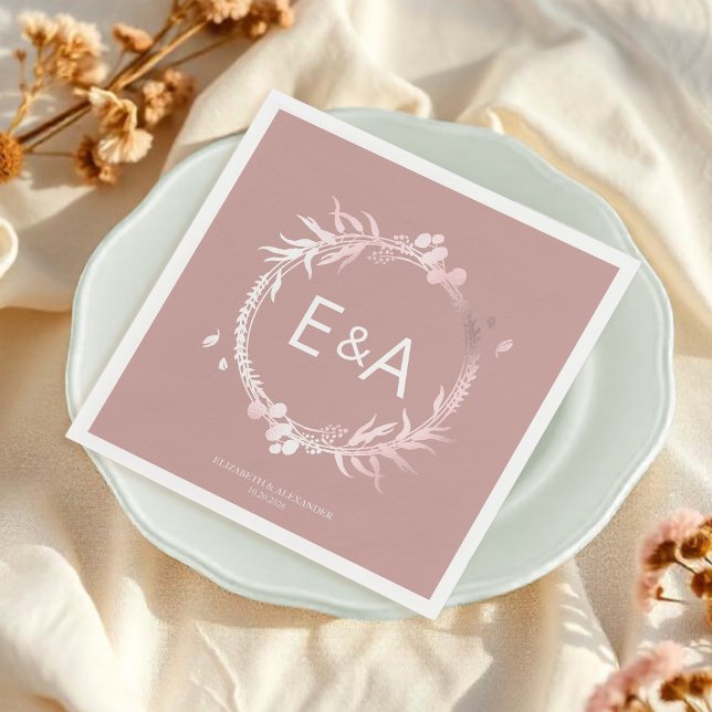 Pink Monogram Faux Foil Wedding Napkin (Creator Uploaded)