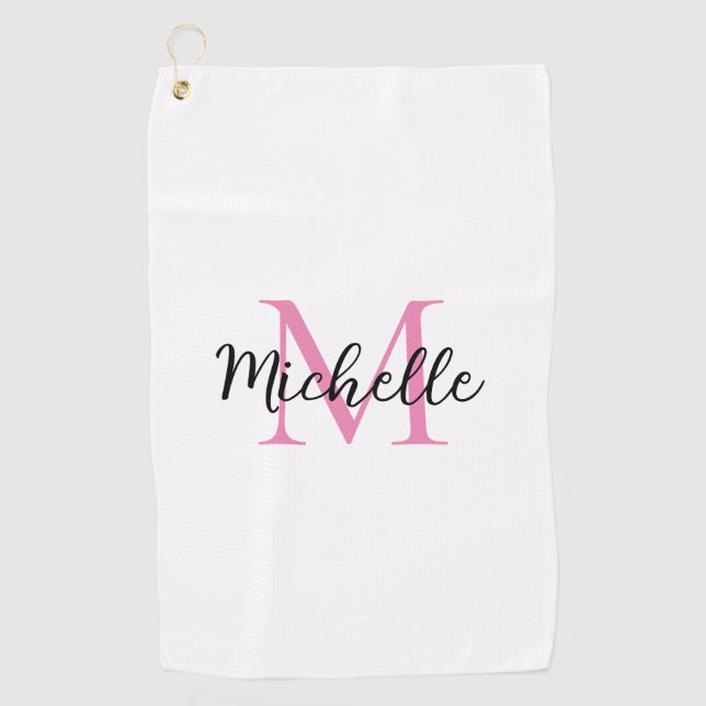 Pink Monogram First Name Personalized Golf Towel (Front)