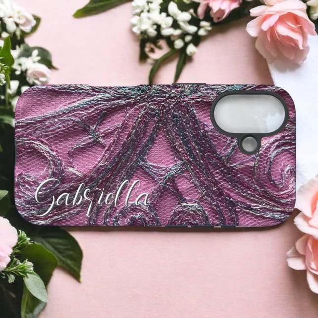 Pink monogram floral abstract stylish elegant  Case-Mate iPhone case (Creator Uploaded)