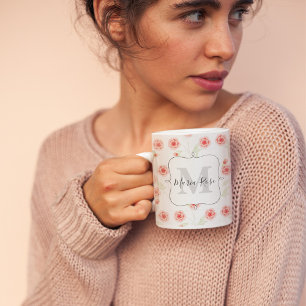 Pink Monogram Floral Personalized Coffee Mug