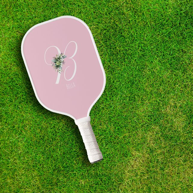 Pink monogram flower letter B Pickleball Paddle (Creator Uploaded)